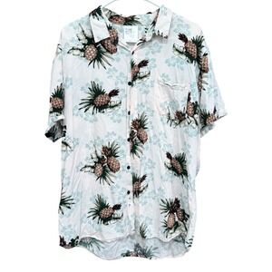 Mr. Buho Mens XL Pineapple Floral Hawaiian Shirt Button‎ Down Rayon